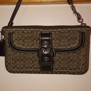 Coach Signature Wristlet Brown Leather